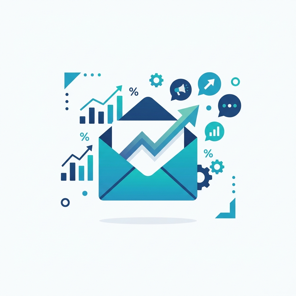 Illustration of email outreach strategy with growth metrics